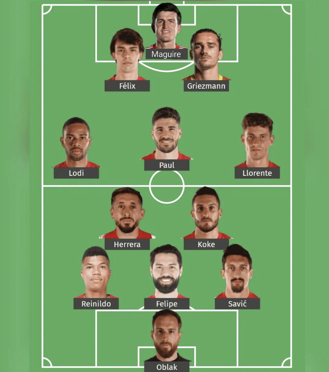 TrollFootball's tweet photo. Atletico starting XI against Man Utd https://t.co/4OhG0YOy3G