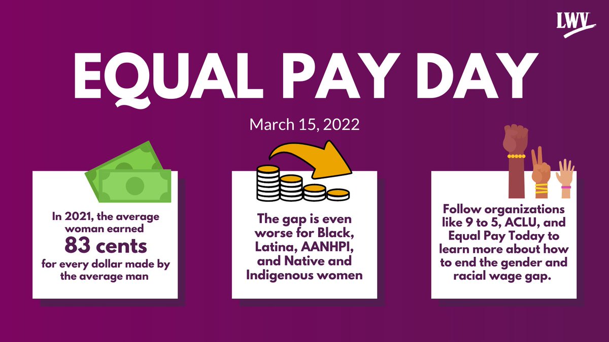 Today we are reminded that we have a long way to go for equality. 

We must continue to fight to close the gender and racial wage gap. #EqualPayDay