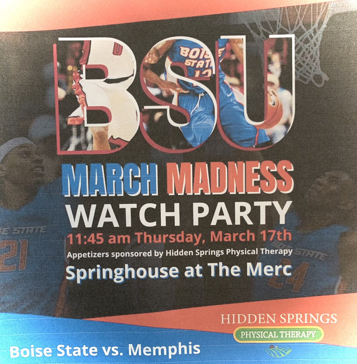 mmoss_10's tweet photo. For anyone who can’t make it to Portland, my Physical Therapy clinic is hosting a watch party in Hidden Springs. Appetizer bar on me!! 11:45am Thursday at Springhouse. https://t.co/pjNwZIzyPX