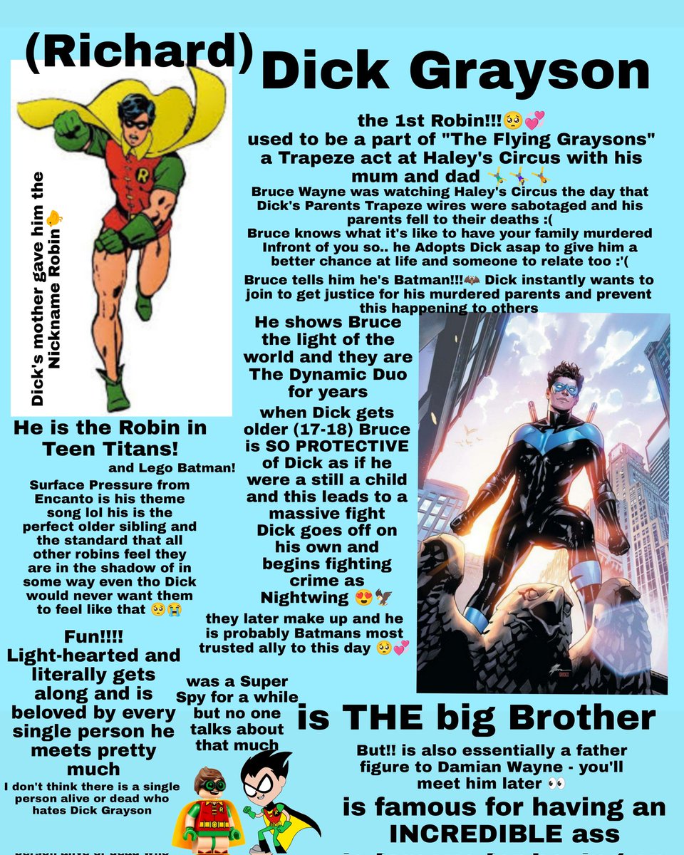 KottaKitty's tweet photo. My friend made the mistake of asking me about the Robins ..... Anyway I info dumped and made these 😂 enjoy :) I'm just writing these off the top of my head so there is deffo going to be some mistakes but :))))) #batfamily https://t.co/G1lImM74xZ