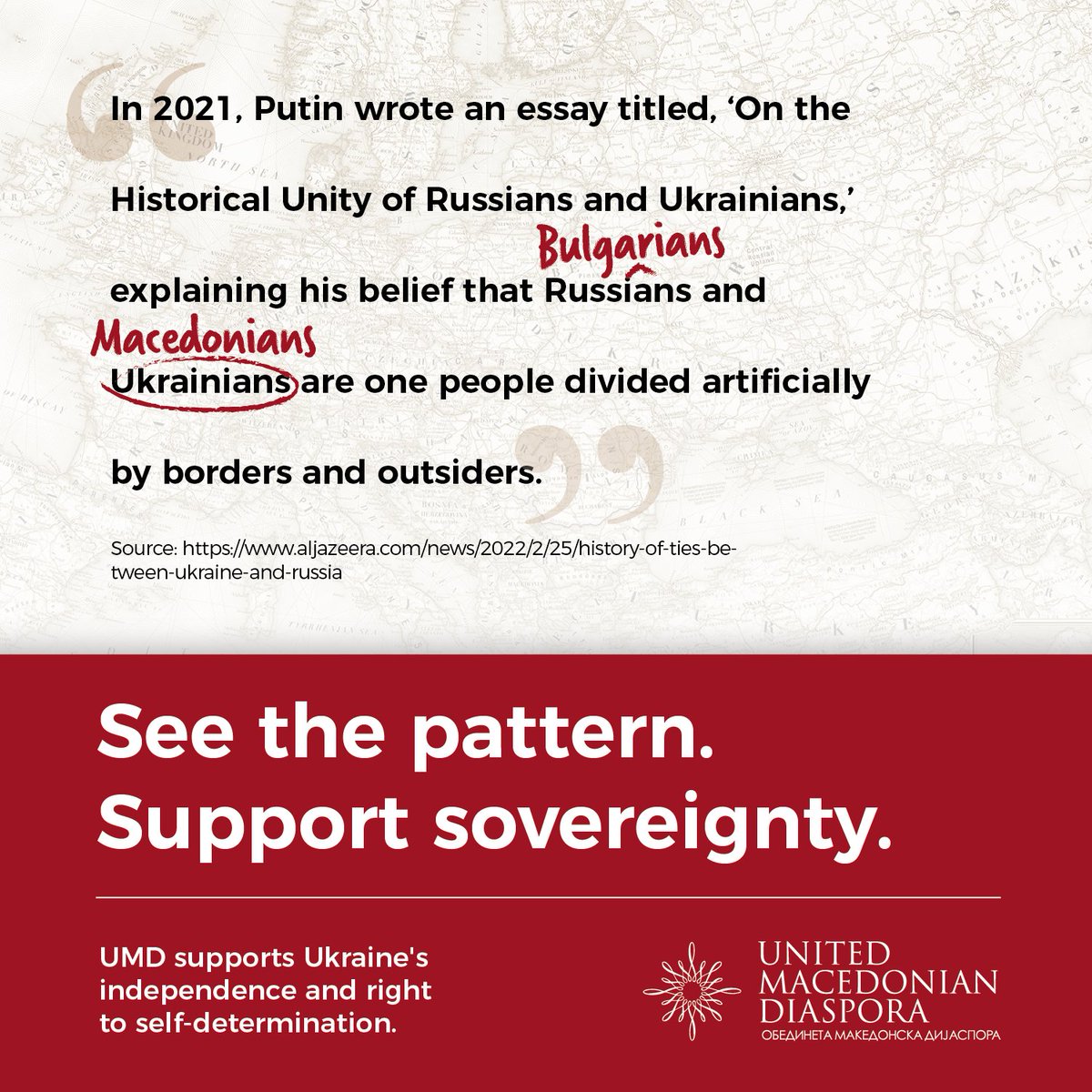 UMDiaspora's tweet photo. Since being founded in 2004, UMD has been a huge proponent of a people's right to self-determination as enshrined in the United Nations' Universal Declaration of Human Rights.
#SeethePattern
#SupportSovereignty
#RightToSelfDetermination
#ukraine
#StandWithUkraine
#macedonia https://t.co/BBjQePMkbu