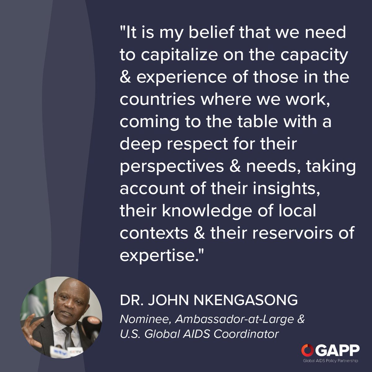 HorriganCaitlin's tweet photo. Welcome perspective and leadership model on display from @JNkengasong at today's @SFRCDems confirmation hearing. Excited for what he will bring to @PEPFAR! #HIV #AIDS #GAPPDC https://t.co/qrXzJuWw02