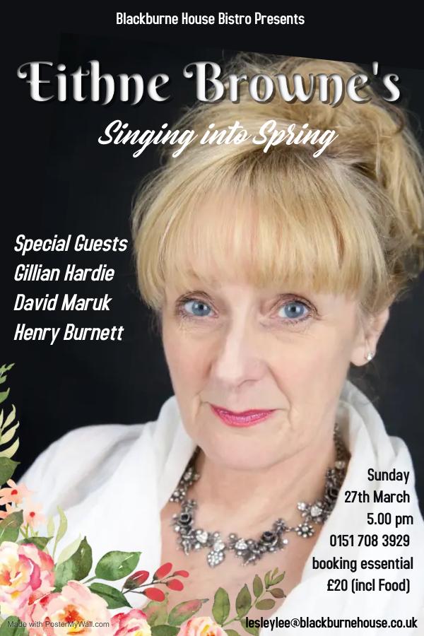 BlackburneHouse's tweet photo. Our @bbh_bistro presents Eithne Browne's Singing into Spring. Join @EithneEb &amp; special guests on Sunday 27th March. Tickets cost £20 (inc. food) To book or for more information contact lesleylee@blackburnehouse.co.uk  Booking is essential to avoid disappointment. https://t.co/sgpF9ngpiN