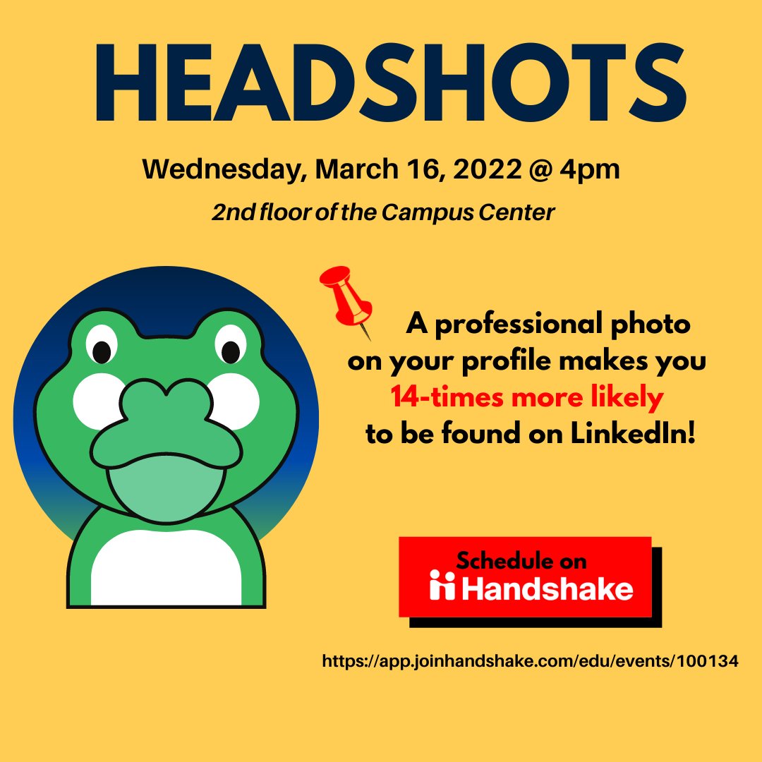 accareered's tweet photo. Happy Tuesday! Tomorrow, Derek Li, one of the College's photographers, will be on the 2nd floor of the Campus Center taking headshots for students to use on their LinkedIn, Handshake, and Gator2Gator profiles. The photo session will start at 4 PM - all are welcome! https://t.co/lZt7ygTXCN