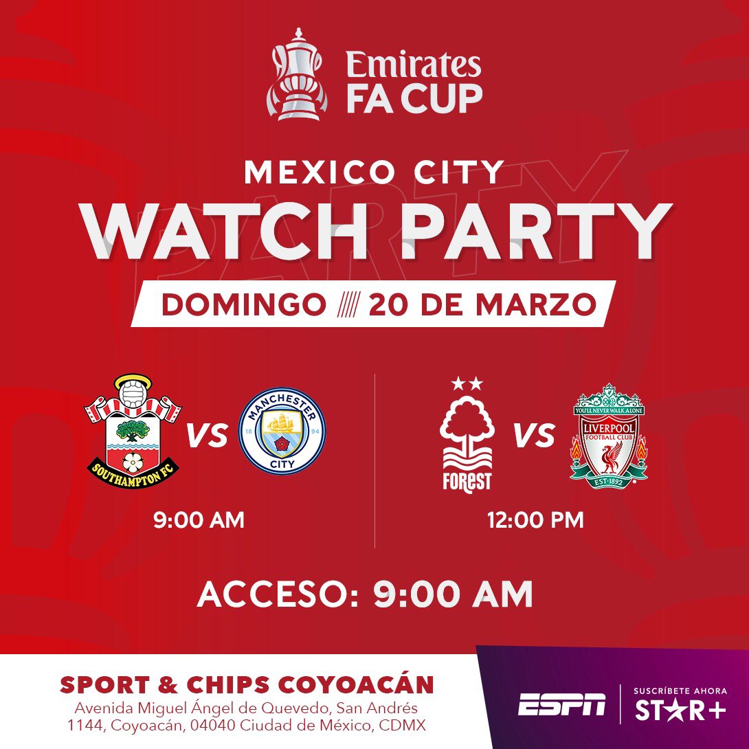AS_MSanchez's tweet photo. ¿Liverpool? ¿Manchester City? 🤔😏

🚨 La #EmiratesFACup se va a ver como nunca en la CDMX. 🔥

ATENTOS a @huerta_cesar @FelipeGalindot @solopawis @ELFrancoDeLFuT porque darán entradas para asistir a la watch party del torneo más antiguo del mundo, donde habrá muuuchas sorpresas. https://t.co/L63vSLXk5y