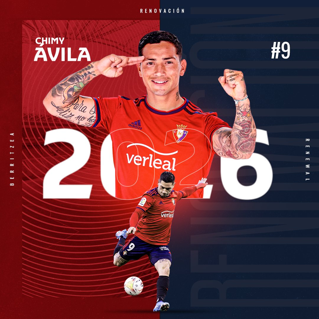 Osasuna's tweet photo. COMUNICADO OFICIAL | #Osasuna renueva al Chimy Ávila hasta el 2026.

#Chimy2026

▶️ https://t.co/GS61z8vDER https://t.co/zEwg24iw55