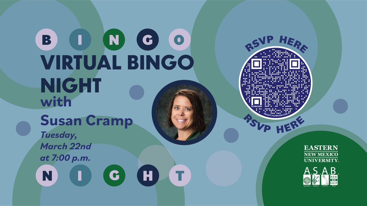 Greyhounds, Get the chance to ENMU Swag by playing Virtual Bingo with Advising Center Director, Susan Cramp! Tuesday, March 22nd at 7 pm!
Zoom Link: us06web.zoom.us/meeting/regist…
