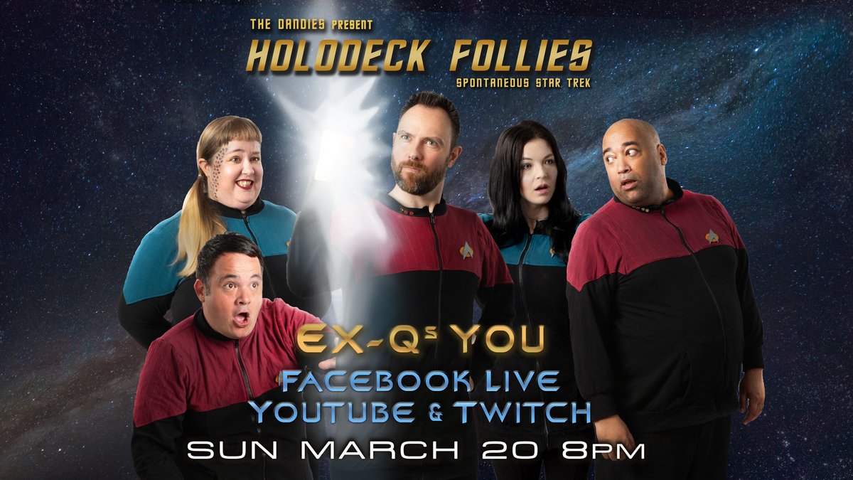 With great powers comes slight responsibilities!!

Join us this Sunday at 8pm EST!

Streaming on:
YouTube - tinyurl.com/TheDandiesYouT…
Twitch - twitch.tv/improvdandies
Facebook - facebook.com/improvdandies/

#geek #improv #comedy #geekcomedy #show #StarTrek #trek #space #trekkie #q #qs