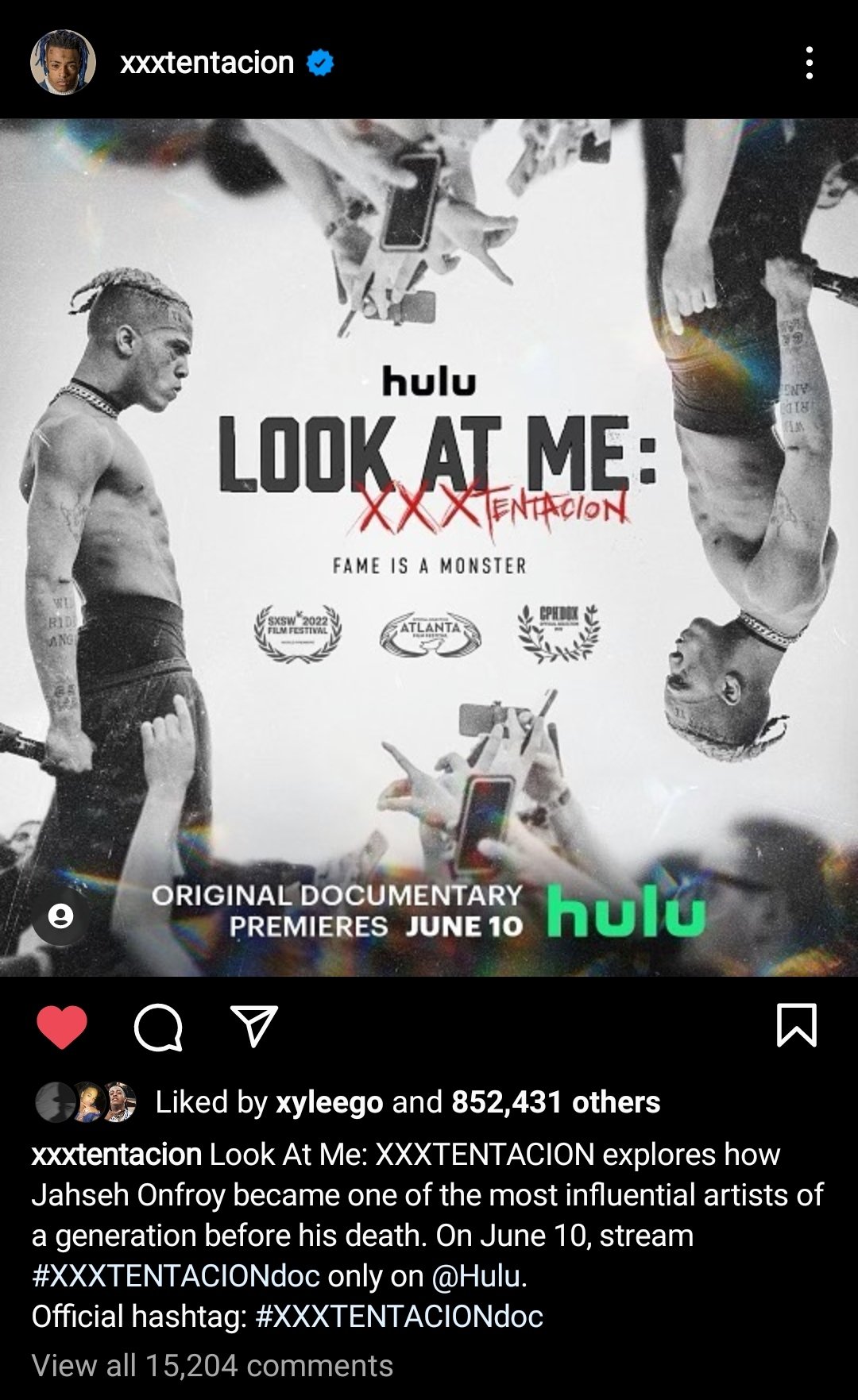 AtiOfficial on X: LOOK AT ME: FAME IS A MONSTER XXXTENTACION Documentary  on Hulu June 10. 🗓️  / X