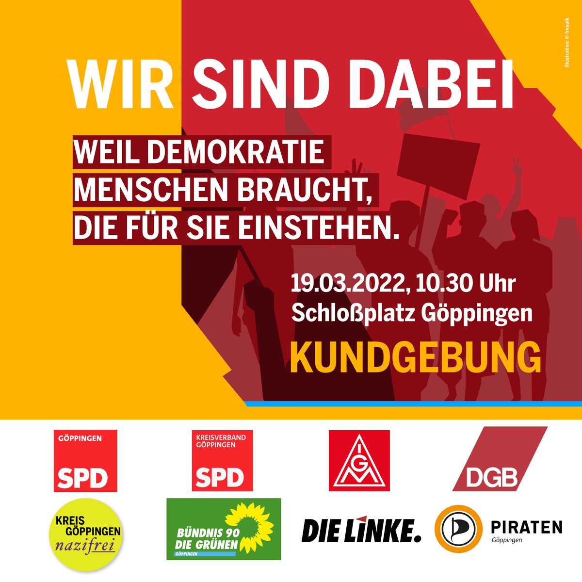 Wir freuen uns, dass jetzt auch folgende Organisationen unsere Kundgebung am Samstag unterstützen:

Bündnis 90/DIE GRÜNEN Ortsverband Mittleres Fils- und Lautertal
Amnesty International Göppingen

Mehr Infos zur Kundgebung unter: kgn.li/20220319