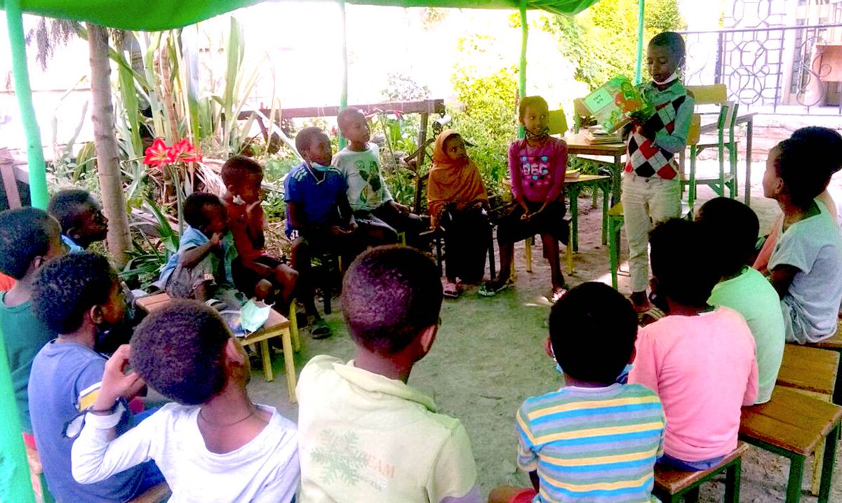 EthiopiaReads's tweet photo. In a recent evaluation meeting our ongoing services in the region were highly appreciated and recognized by both #Hawassa City and #Sidama Region educational bureaus. (Photo of new outdoor space at Hawassa Reading Center) #ThoseWhoReadBloom #ReadersAreLeaders #Ethiopia https://t.co/A2KNVSdDN8