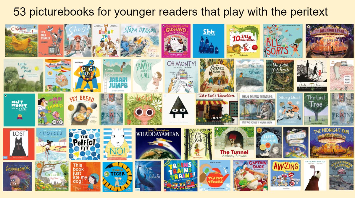 Okay @Teacherglitter @JennaLucas81 @DeborahFielden @KarlDuke8 @PaulWat5 @_Nicola_M_ @WinterImagines @TJGriffiths @Kwia35 , here are 53 smashing picturebooks for younger (& many older) readers that have pictures that surround the story's main body & add to the narrative