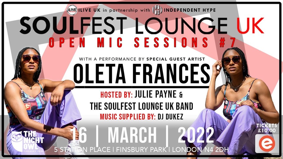 hype_unsigned's tweet image. iLive UK &amp;amp; Independent Hype
The Soulfest Lounge UK - Open Mic Sessions #7
Ticket link in bio or eventbrite.co.uk

Artists @justfrancesrobinson
Join us to hear &amp;amp; see some of the most inspiring upcoming independent artists perform live. @UMusicuk @Polydor @misoulradio
