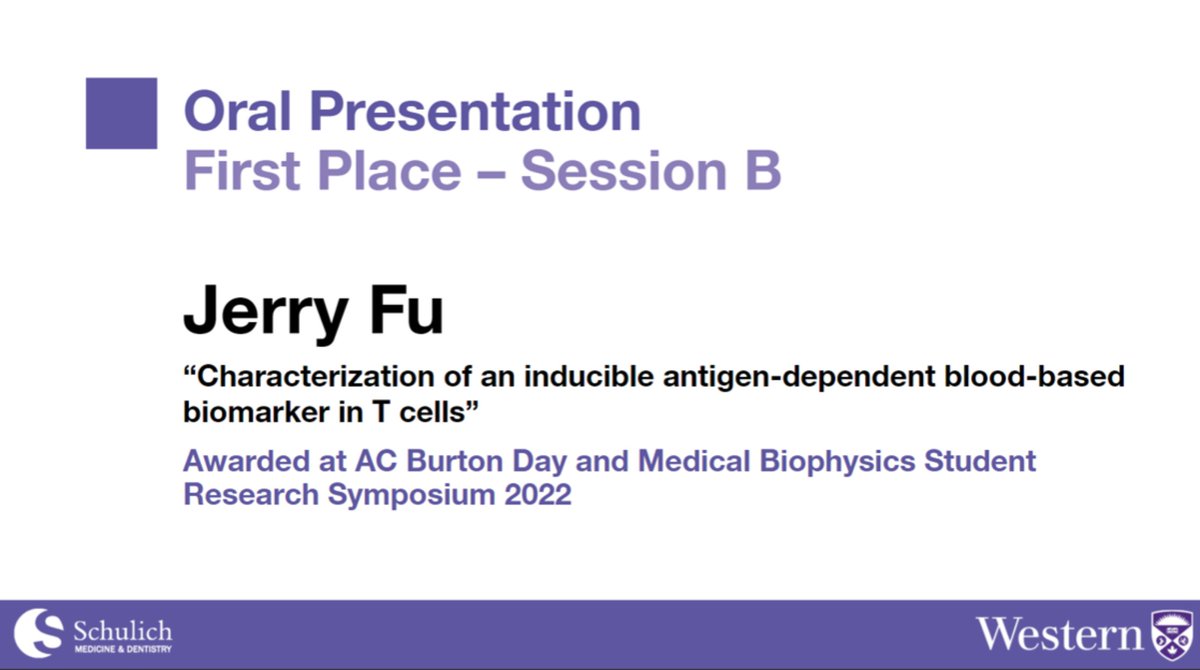 Lots of successes to celebrate for the @John_A_Ronald lab today at the A.C Burton Day and Medical Biophysics Student Research Symposium! First up, congratulations to undergraduate student Jerry Fu on his First Place Oral Presentation Award! 🎉