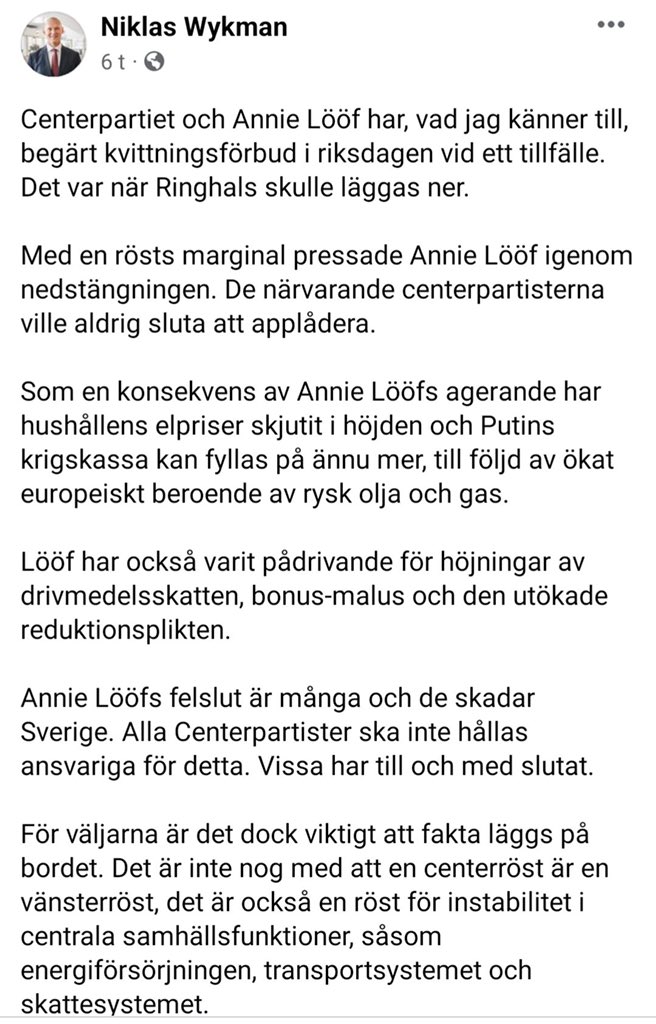 Bjornhassel's tweet photo. Annie Lööfs felslut är många och de skadar Sverige. https://t.co/oX3IRia0eF