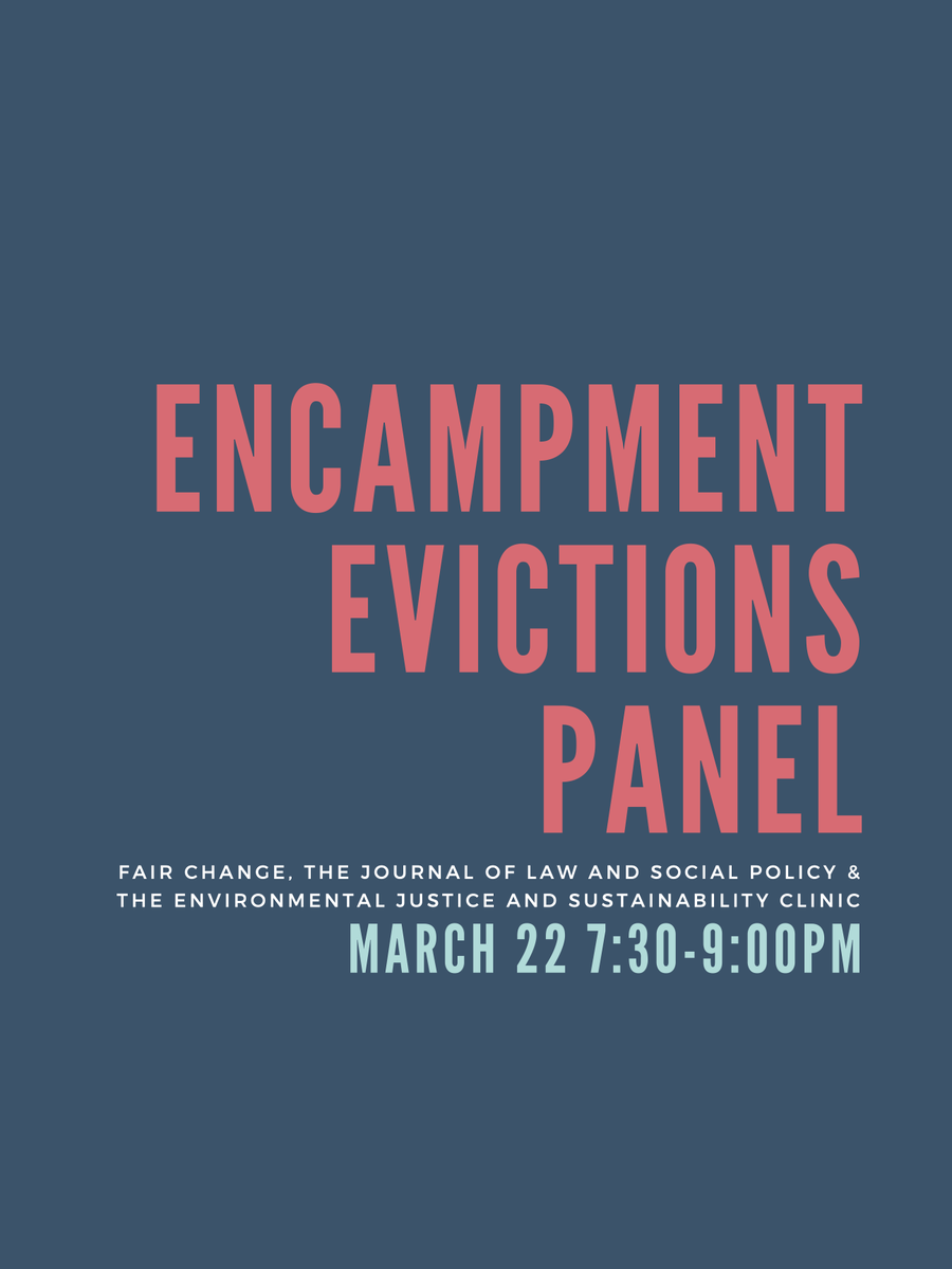 JLSP_Osgoode's tweet photo. Mark your calendars! The JLSP, alongside Fair Change, and the Environmental Justice and Sustainability Clinic present: Encampment Evictions and the Violence of the Law, a panel on the criminalization of Toronto encampment residents from legal, policy, and community outreach POVs https://t.co/nOPtNQCZBb