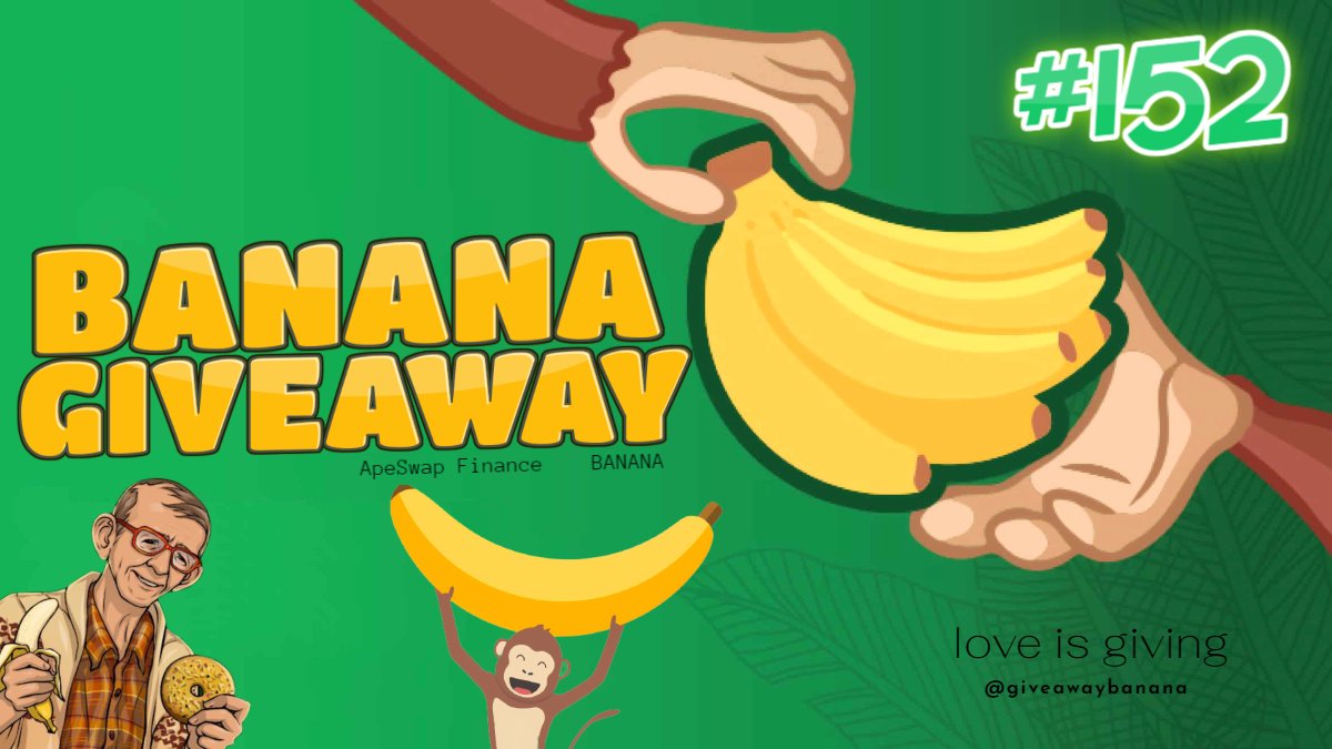 giveawaybanana's tweet photo. BANANA GIVEAWAY #152

Prize: 5x $BANANA 🍌
Winners: 2 🐵

1. Follow @giveawaybanana 
2. Like and Retweet
3. Comment: Stake $BANANA, relax, earn rewards!

Drawn: in ~ 24 hours

#giveaway #giveaways #cryptogiveaway
#BSC #crypto #cryptocurrency #ApeSwap https://t.co/zyB7ibnFvZ