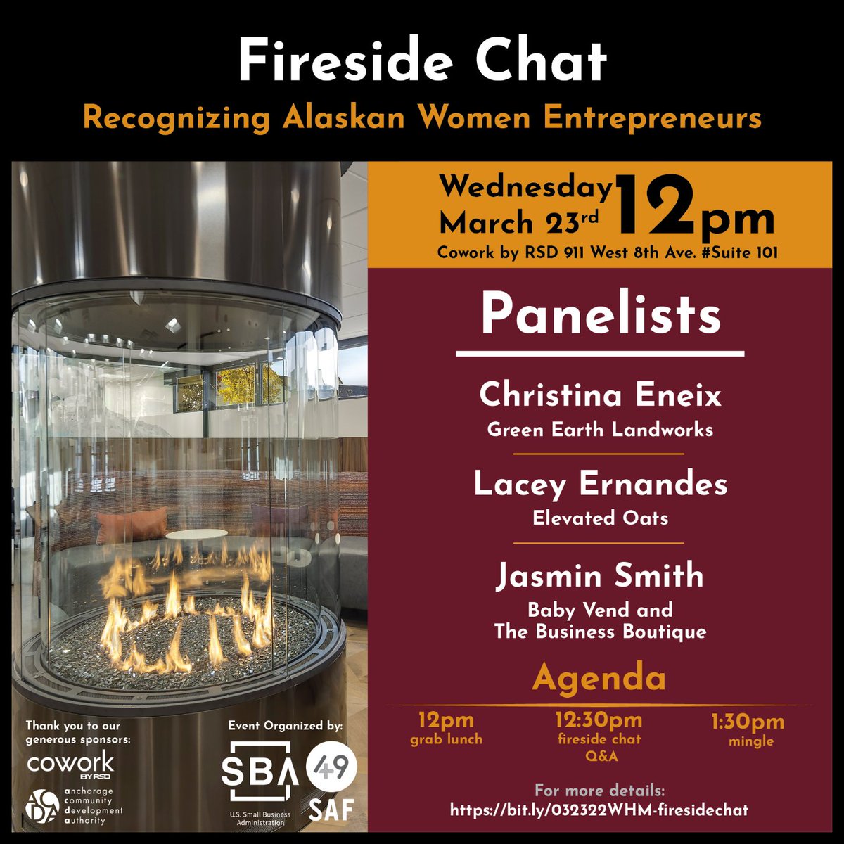 Join the SBA &amp; 49th State Angel Fund as they celebrate Women's History Month on Wednesday, March 23rd at 12pm with a Fireside Chat recognizing Alaskan women entrepreneurs.