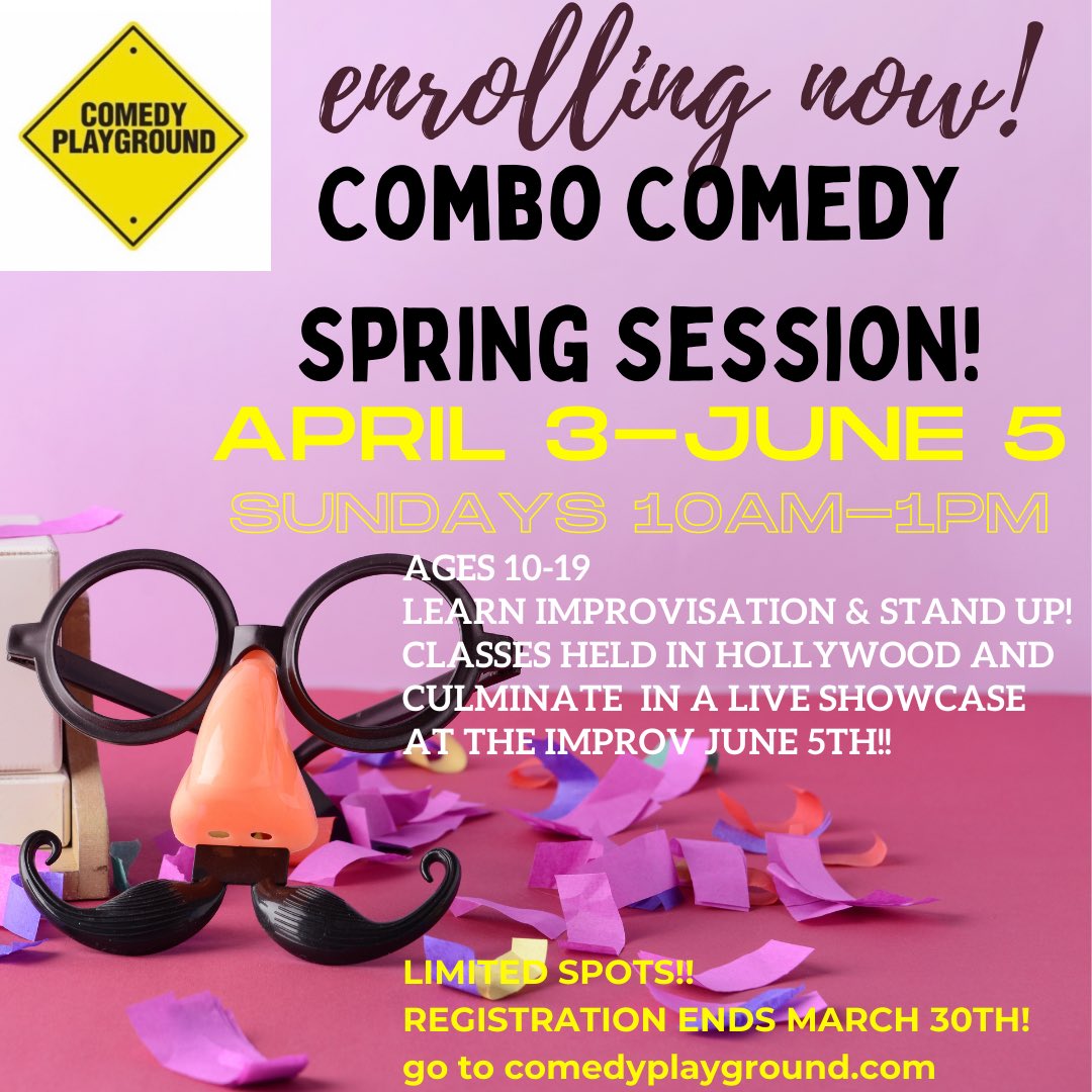 TeenComics's tweet photo. Attn TEENS &amp; Preteens!
Enrolling now limited spots!!
E:susanna@comedyplayground.com
Learn improvisation and stand up!
Culminates in a live show @hollywoodimprov 
#comedyplayground https://t.co/hlrLQWAli7