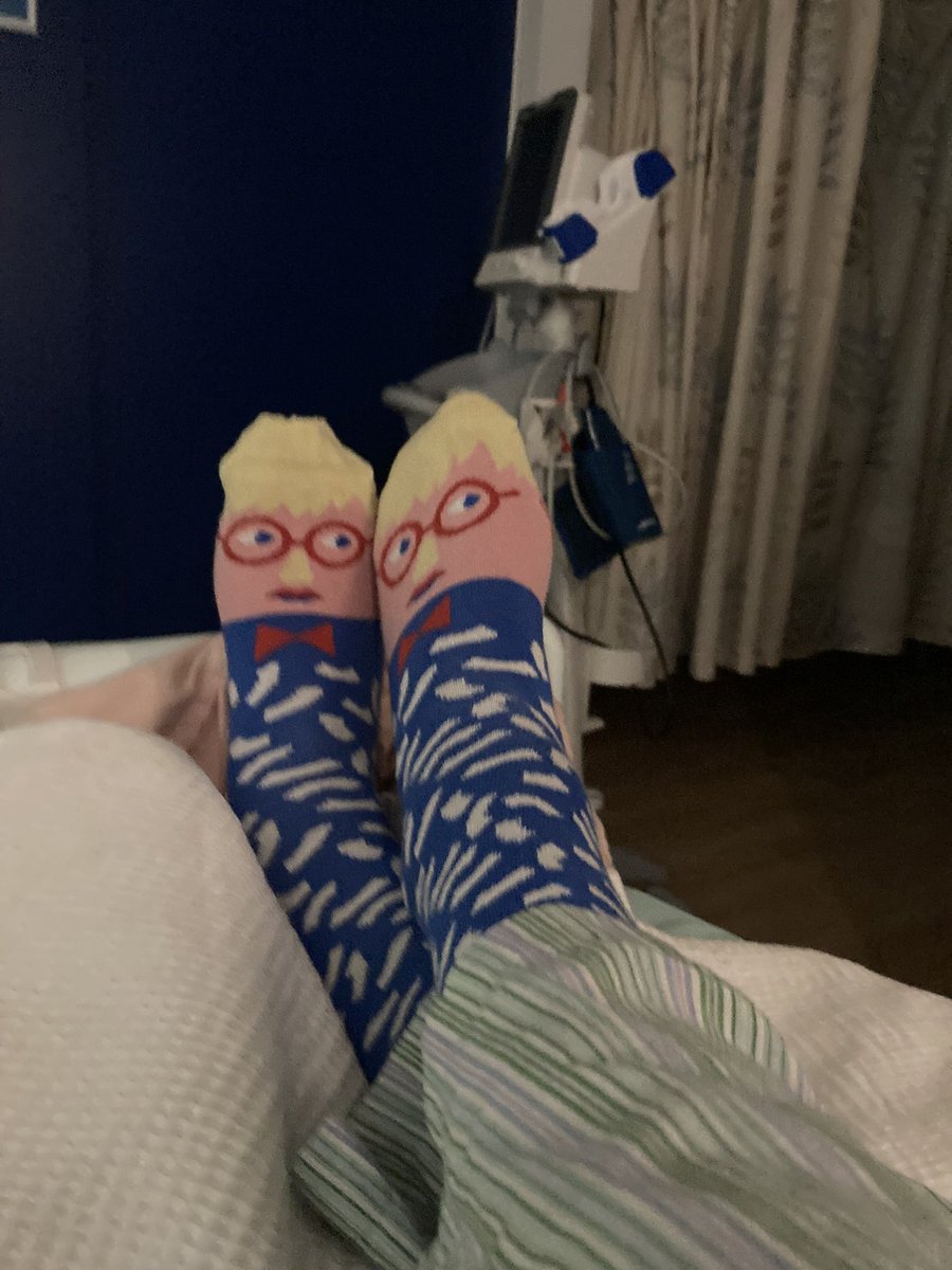 David Sockney’s making a trip out to the hospital - my youngest packed a bag for visiting but because my covid test had got lost or something they, Ruth and her, couldn’t visit. Miss them so much. Socks remind me of St Ives trip and happier times.