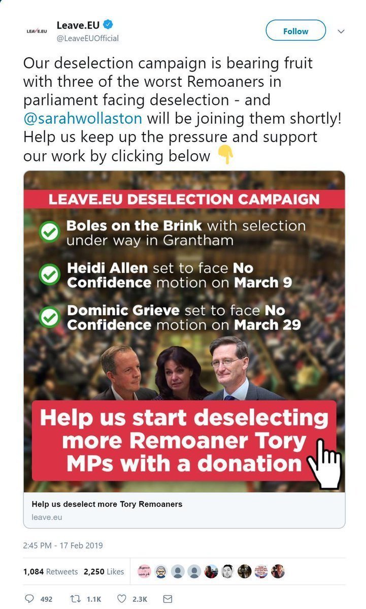One day the Conservatives will have to face what happened to Dominic Grieve in Beaconsfield.

Arron Banks &amp; co had a highly respected Conservative MP deselected by entryism for opposing their Brexit cult.