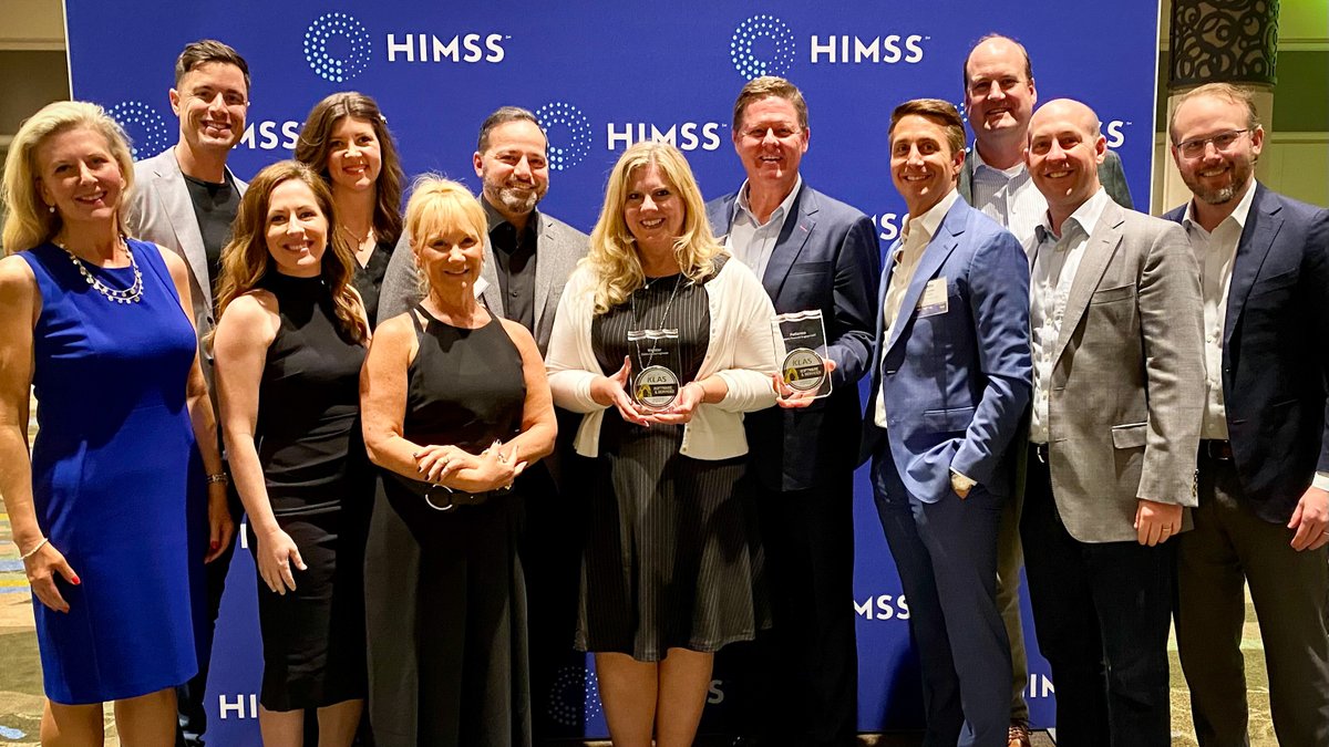 Waystar's tweet photo. Waystar was honored to be recognized at the #KLAS awards reception for our '22 #BestinKLAS wins for both Claims &amp; Clearinghouse and Patient Financial Engagement categories. It's the 16th time we’ve taken home top honors from KLAS Research and was a great way to kick off #HIMSS22! https://t.co/nnXvP0gnl7