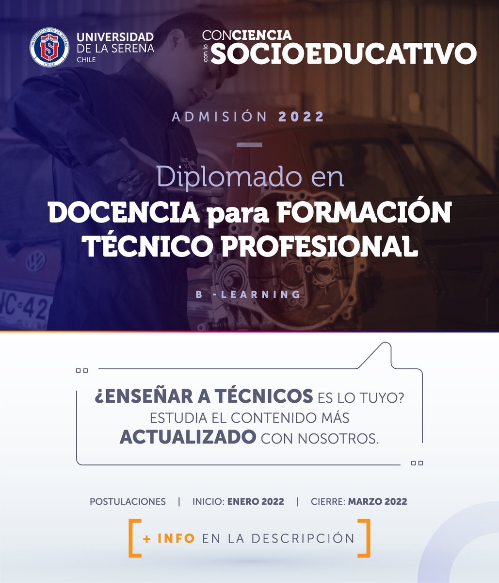 vripuserena's tweet photo. 📣Admisión2022| 📌 Diplomado en Docencia para la Formación Técnico Profesional.

📌Visita nuestra web: 
https://t.co/msOoHFYICl https://t.co/cDAMwrErOs