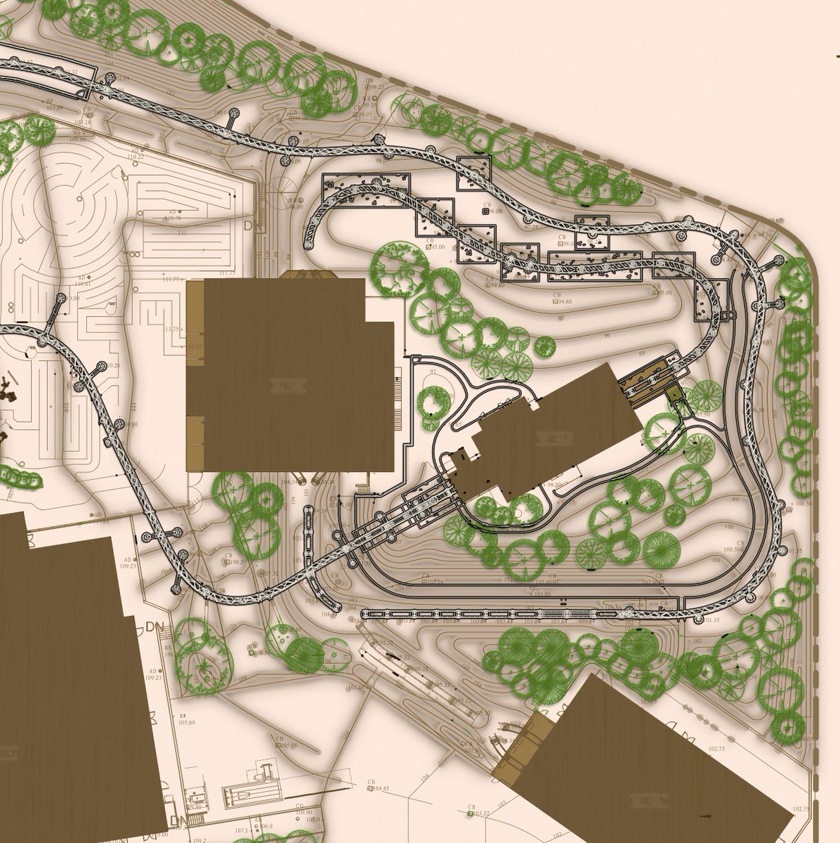 As construction continues, with  @bioreconstruct Aerials. start looking out for the topography in the coaster station area being forms....part of it sits in a valley of sorts and the station seems to be 10-12ft above the area to the right