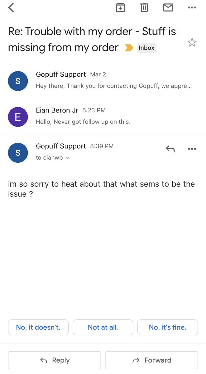 Seriously @GoPuff? This is your support team?