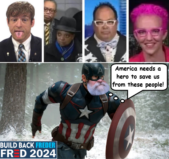 ArmchairPhilo13's tweet photo. @SecretFire79 @FredSimonTLM Thank goodness we have a hero in our midst that we can all count on. Fighting real-life villains is a tough job. US Presidential candidate Fred endorses Captain America and so should all of you. #BuildBackFredder https://t.co/6h7diswh1X