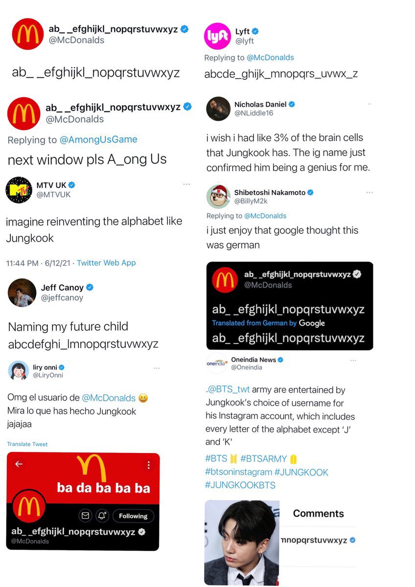 swimsjk's tweet photo. jungkook’s impact is insane because he got all big brands copying and praising his instagram username, abcdefghi__lmnopqrstuvwxyz will always be iconic https://t.co/ossfONIJyP