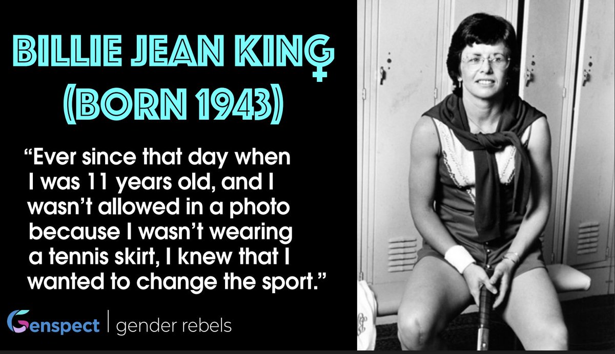 genspect's tweet photo. Genspect honors tennis legend and #GenderRebel Billy Jean King for #WomensHistoryMonth https://t.co/MzGEJaFNMN
