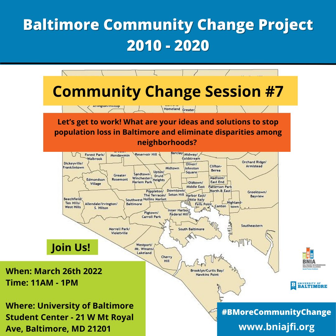 bniajfi's tweet photo. If you are a #Baltimore area student or young person who cares about #Neighborhoods, then this #BmoreCommunityChange session on March 26 at #UBalt is for you!

Featuring @DiamonteBMORE and @vdcbvdcbvdcb 

RSVP Today! https://t.co/QmI2da7lOQ https://t.co/ErTt0wwQvW