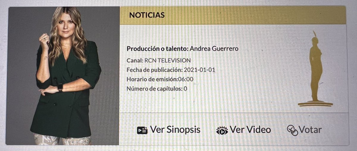 AndreaGuerreroQ's tweet photo. Estoy nominada a los premios India Catalina como mejor presentador (a) deportiva, si así lo consideran pueden votar aquí 👇🏻Mil gracias  https://t.co/SMXW6IiCPZ https://t.co/p763qrGD5D