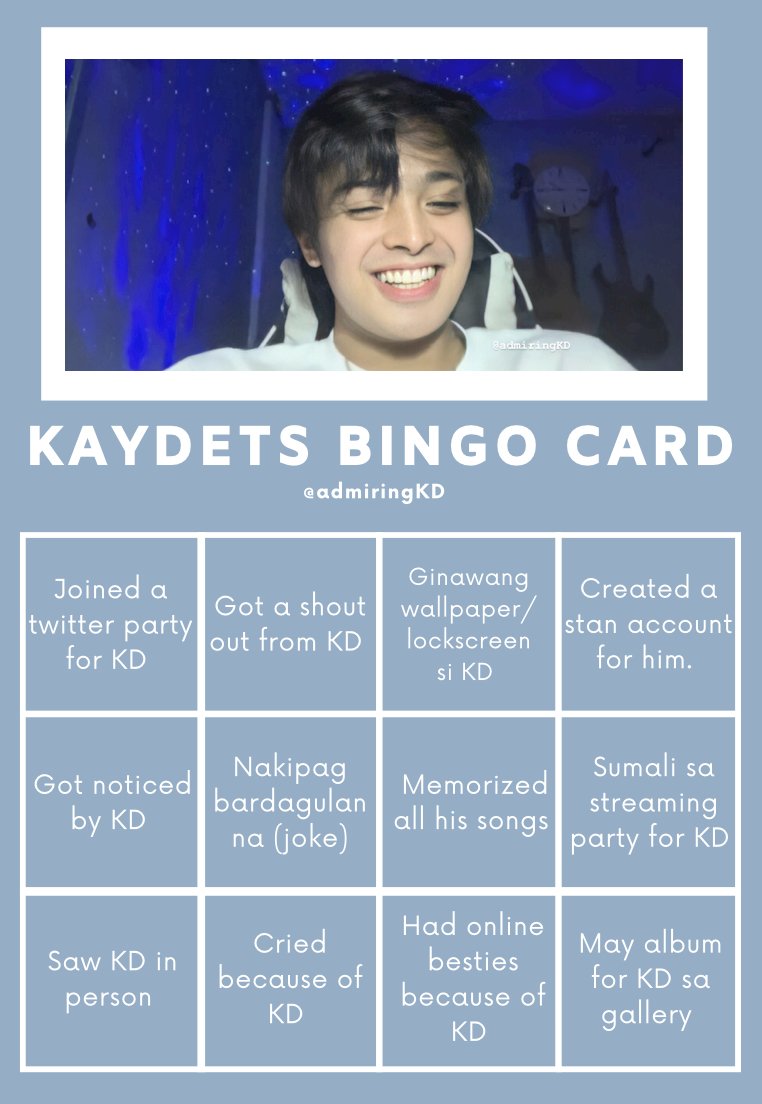 KAYDETStrend's tweet photo. KayDets Bingo Time! 

Reply all the things you did for KD.

BOLA BOLA TRAILER OUT NOW

#BolaBola https://t.co/rKRW3VUGJa