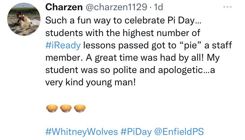 charzen1129's tweet photo. Reposting from yesterday…🥧🥧🥧
#WhitneyWolves #PiDay @EnfieldPS https://t.co/B9YJxrn8ia