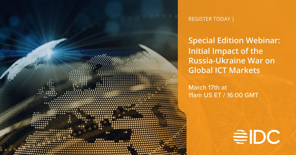 IDCLatin's tweet photo. Join us for a special edition #IDCwebinar where we will share our initial #analysis on what #impact the conflict between Russia and Ukraine will have on #global #ICTindustry.
📅 Date: March, 17th
⏰ Time: 11:00 am ET
📌 Reserve your spot: https://t.co/kTjERw2vwp
#IDCrecomendation https://t.co/rZIlFok9Y9