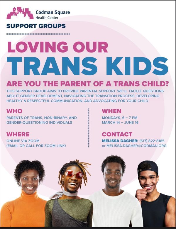 CCSister2Sister's tweet image. For parents of #trans children:

@CodmanHealth has a support group that aims to provide parental support by tackling questions about #genderdevelopment, #transitionprocess, and more.

Please contact melissa.dagher@codman.org (617)822-8185 for more info!

#Boston #Dorchester #LGBT