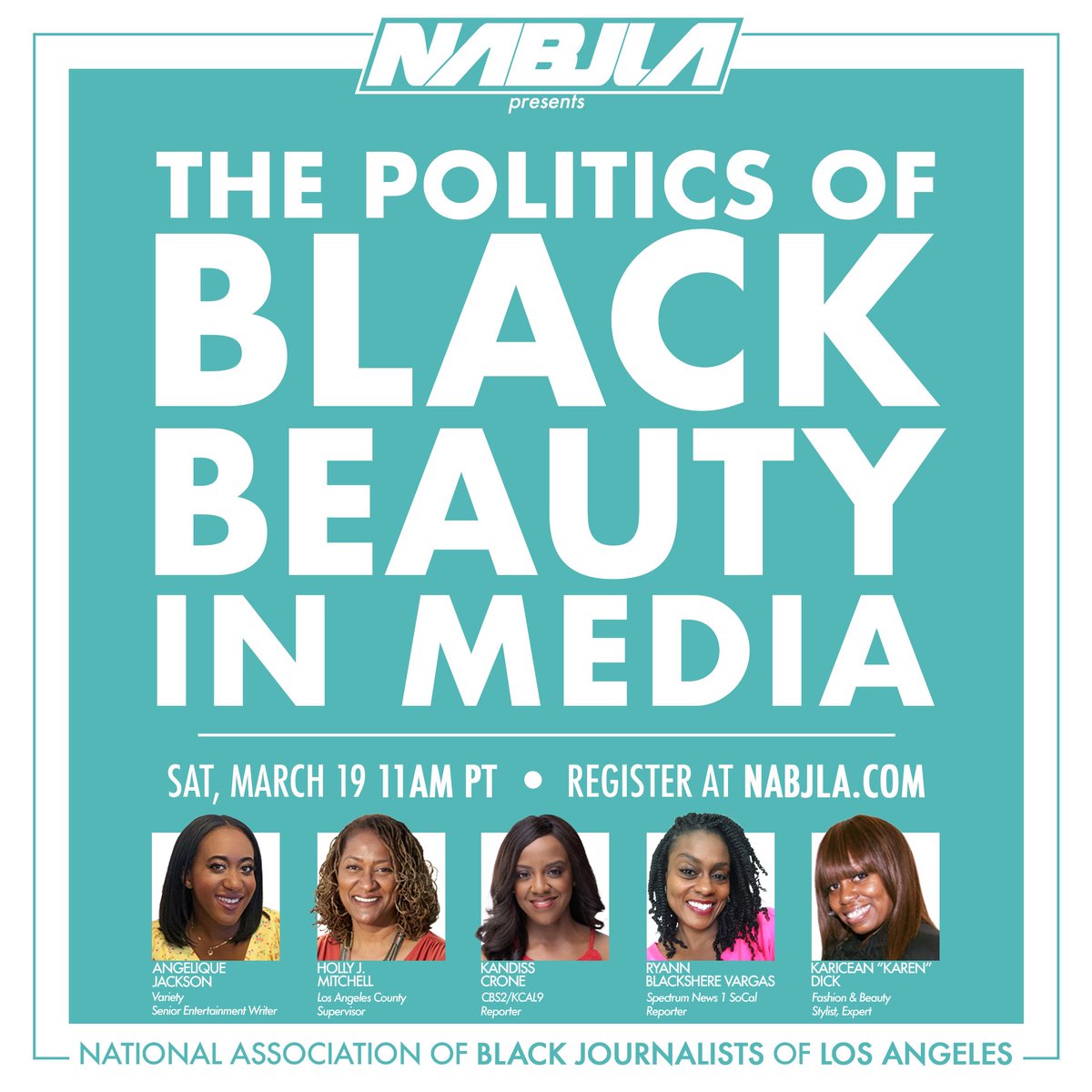 💄 We’re diving into the woes and WHOAS of Black glam in the newsroom, on the beat, and across the field THIS SATURDAY, March 19 at 11am PT! 

Join us for our #WomensHistoryMonth discussion moderated by NABJLA Board Member @ange814. 

Visit NABJLA.com to register.