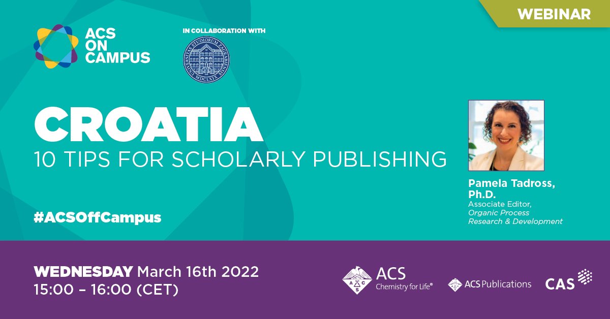 AmerChemSociety's tweet photo. Gain insights into the #publishing process during the #ACSonC interactive virtual event, co-hosted with @SveucilisteZG &amp; featuring @PamTadross. The event is FREE and open to all Croatian scientists. Save your seat at https://t.co/4Fb1RJpQfJ #ACSoffCampus @ACSPublications https://t.co/XY4evhieYz