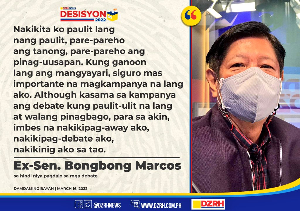 KimIndar's tweet image. Questions already addressed will get the same answers. So what is the point of participating in those debates? Waste of time. ❤🇵🇭💚 @bongbongmarcos #Halalan2022