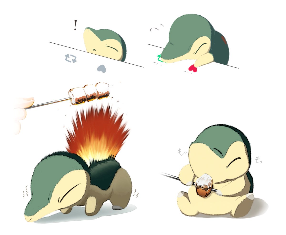 cyndaquil closed eyes pokemon (creature) fire no humans holding white background food  illustration images