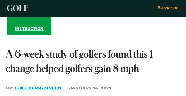 "By the end of the six weeks, the group gained, on average, 5 mph of club head speed, 8 mph of ball speed, and 16 yards of carry distance." Thanks to <a href="/GOLF_com/">GOLF.com</a> <a href="/LukeKerrDineen/">LKD</a> Check it out here: bit.ly/SSG-Golfdotcom