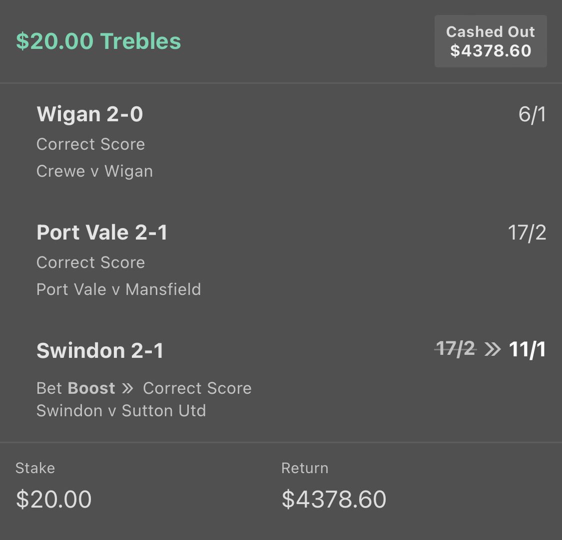 💥 BOOM 💥 

What a cashout!! 2 mins before the bet got put to bed 😅

Hope members got aboard!! ❤️

#PSG #Madrid #Barcelona