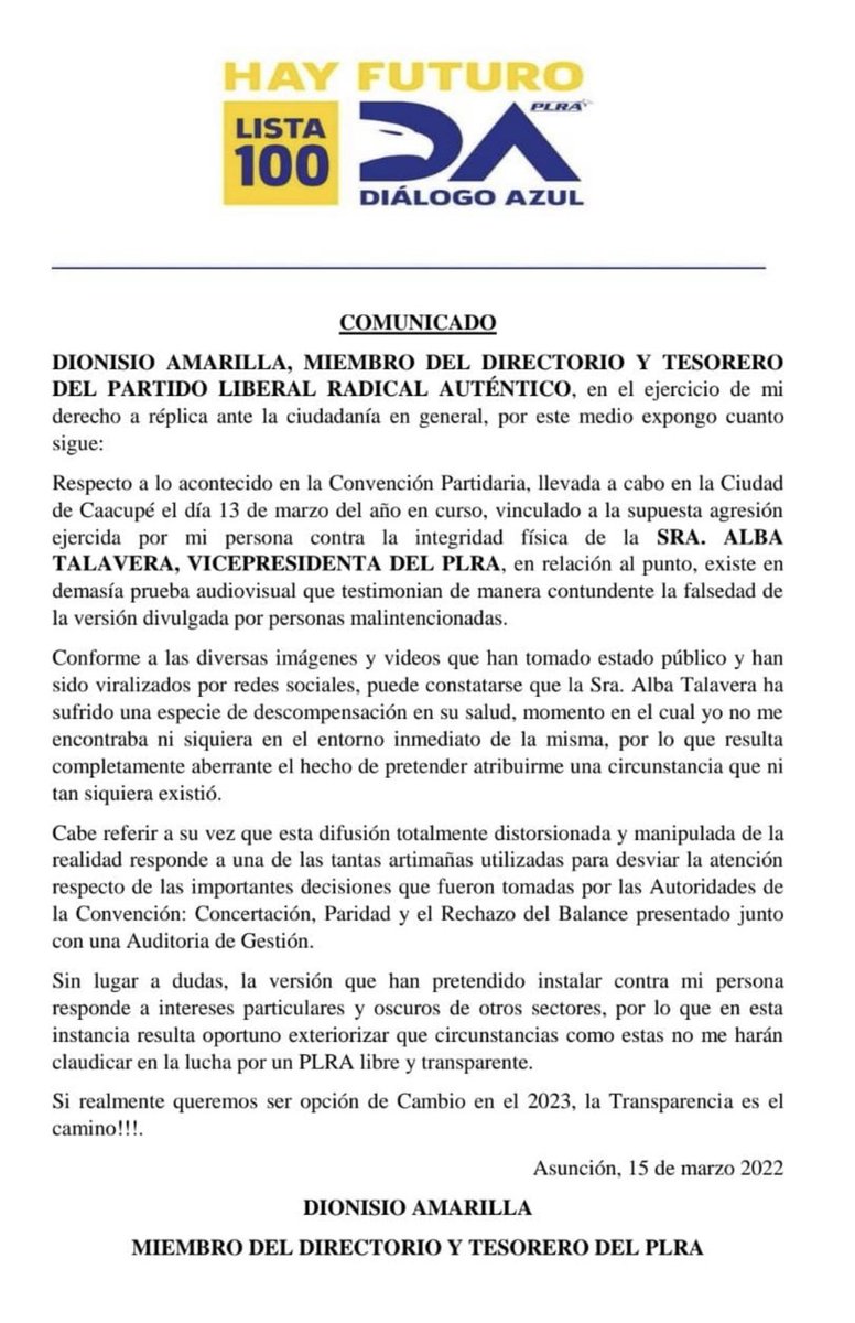 Por única vez aclaro esto ante la intención que tuvieron los mismos Sinverguenzas de siempre de manipular lo ocurrido el domingo pasado .