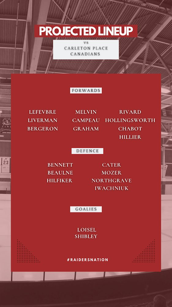 Nepeanraiders's tweet photo. Tonight’s lineup
#RaidersNation #NEPvsCPC https://t.co/BVThY7sVGl