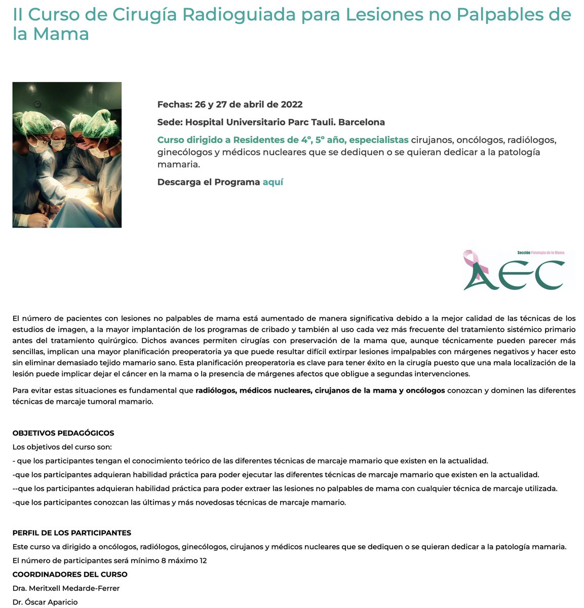 Sonia Rivas Fidalgo (@esonjar) on Twitter photo Curso de la AEC. Curso de cirugía radioguiada en lesiones no palpables de mama. Muy recomendable
👇👇📢📢
Mas información en aecirujanos.es/II-Curso-de-Ci…
<a href="/aec_mama/">aec_Patologíamamaria</a> <a href="/TxellMedarde/">Meritxell Medarde Ferrer</a> <a href="/jaimejimeno5/">jaimejimeno</a> <a href="/EBuchV/">EBV</a> Curso de la AEC. Curso de cirugía radioguiada en lesiones no palpables de mama. Muy recomendable
👇👇📢📢
Mas información en aecirujanos.es/II-Curso-de-Ci…
<a href="/aec_mama/">aec_Patologíamamaria</a> <a href="/TxellMedarde/">Meritxell Medarde Ferrer</a> <a href="/jaimejimeno5/">jaimejimeno</a> <a href="/EBuchV/">EBV</a>