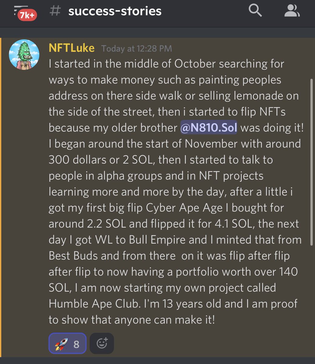 MetaAlphaAIO's tweet photo. One of our members @NFTLukey,only 13 years old has made over 10K with an initial investment of $300 since getting into NFTs! Proof that anyone can do it! Become apart of our Success Stories! Check out the link in our Bio!

Retweet this for an Extra Entry into our Giveaway! https://t.co/CLnfQ2nknT