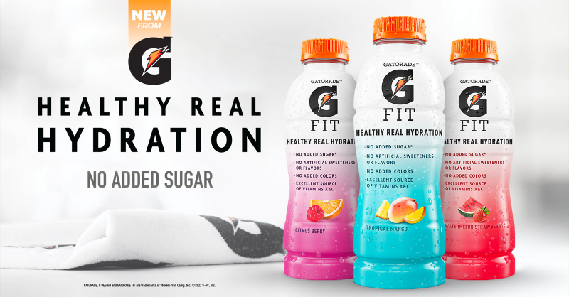 Gatorade's tweet photo. Introducing Gatorade Fit. Healthy real hydration with no added sugar.