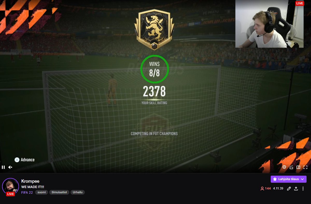 Krompee's tweet photo. LETS GOOO, ITS FINALLY OVER. Most painful last 5 days in my fifa-career ever. Streamed last 2 days. Thanks for the support to my viewers! Finnish Fifacommunity i love you ❤️❤️ https://t.co/uzukf8sNDU